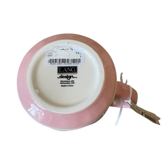 Lang Hand Painted PINK STRAWBERRY Ceramic Coffee Tea Mugs Set of 2 New - Picture 9 of 10